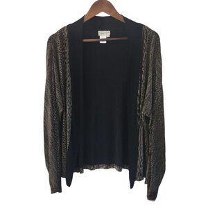 Coldwater Creek Black Brown Stripe Open Cardigan Slinky Wide Sleeve Size L